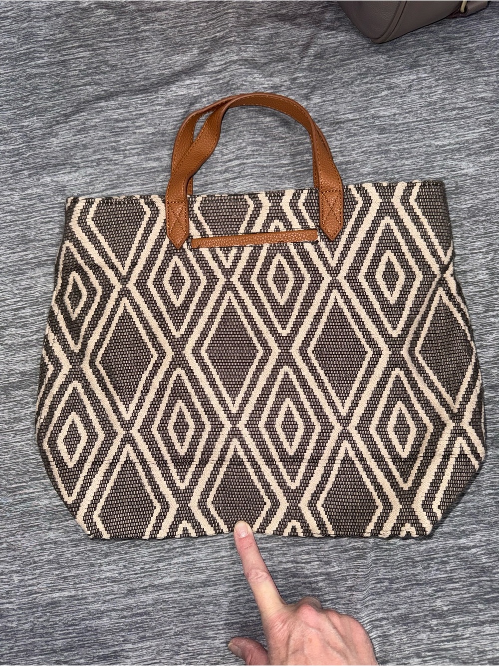 thirty-one Geometric Woven Satchel in Brown and Cream
